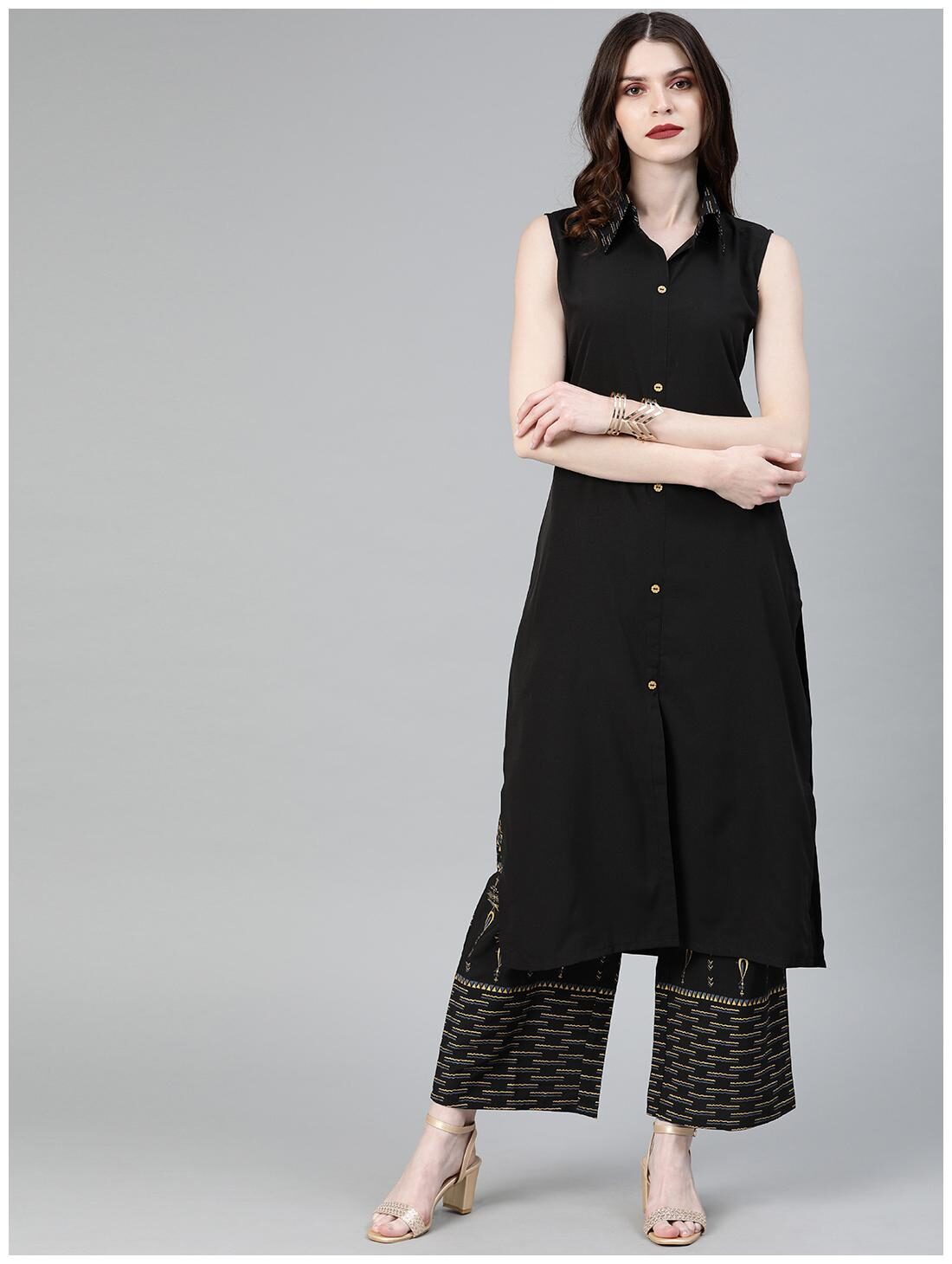 

ZIYAA Women Black Solid Straight Kurta With Palazzo