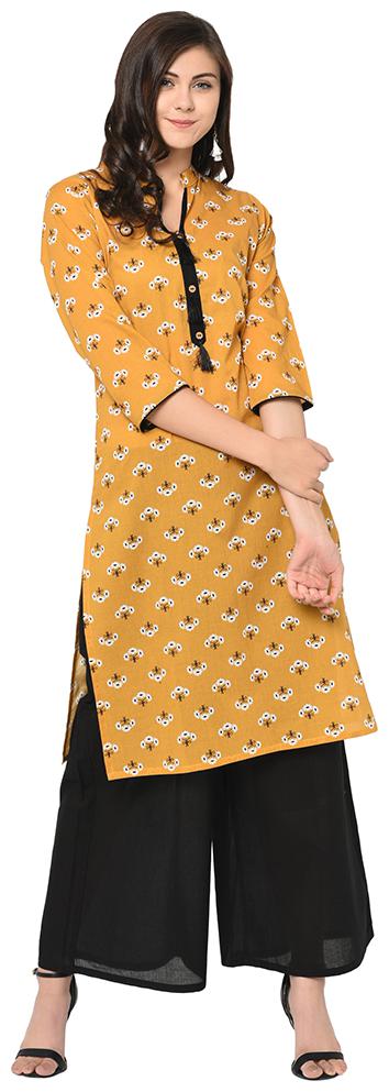 

ZIYAA Women Yellow Floral Straight Kurta With Palazzo