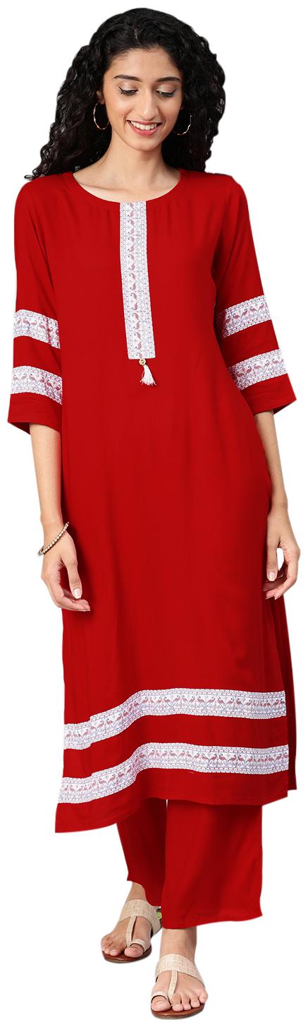 

ZIYAA Women Red Solid Straight Kurta With Palazzo