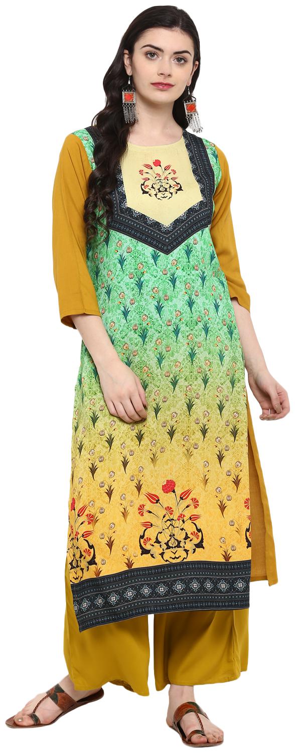 

Ziyaa women Multi Color Digital Print straight Rayon Kurta Palazzo Set