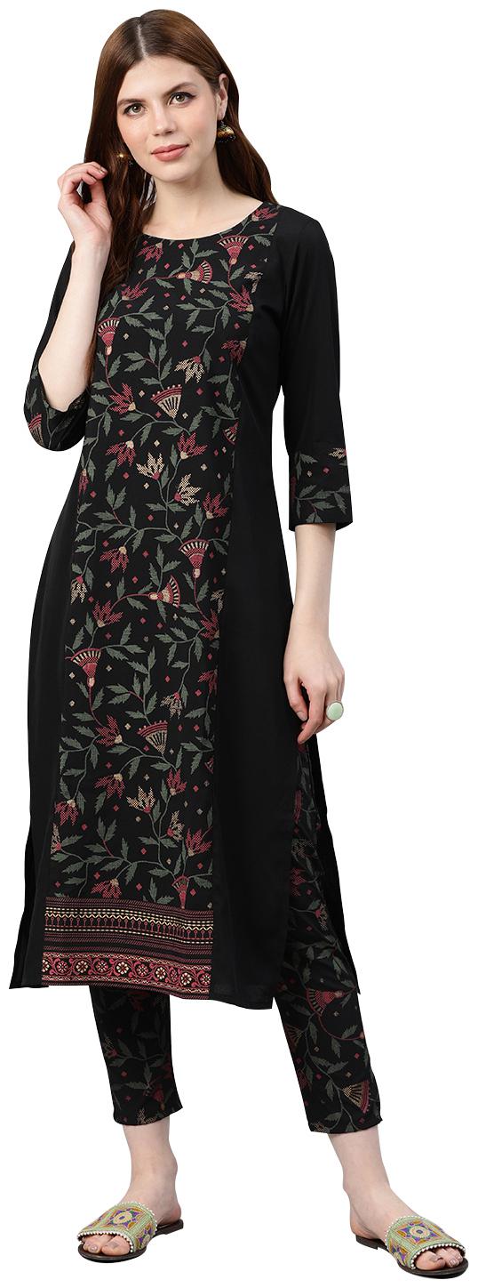 

ZIYAA Women Black Floral Straight Kurta With Pants
