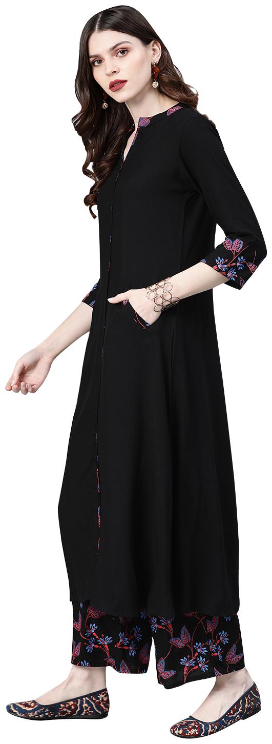 

ZIYAA Women Black Floral Straight Kurta With Palazzo