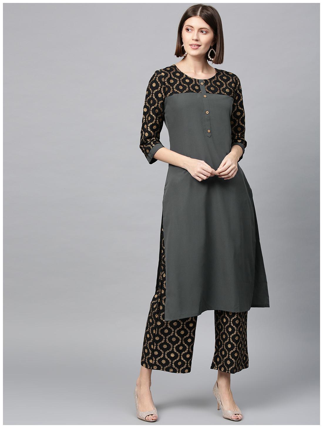 

ZIYAA Women Crepe Printed Grey Kurta With Palazzo
