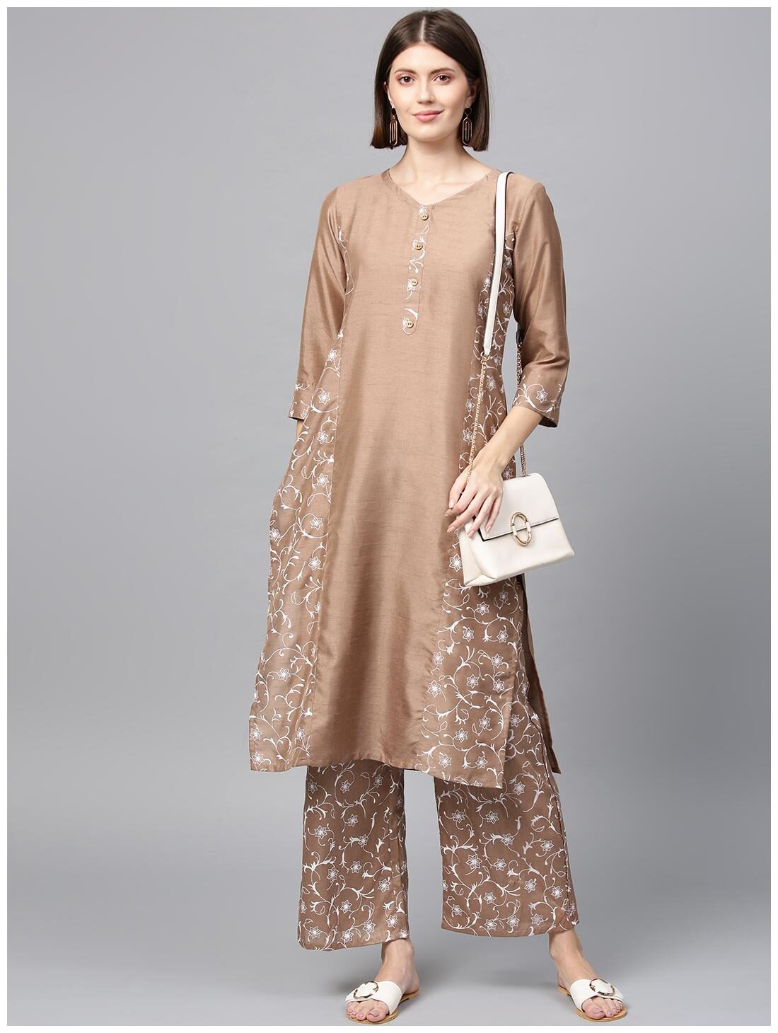 

ZIYAA Women Polyester Floral Beige Kurta With Palazzo