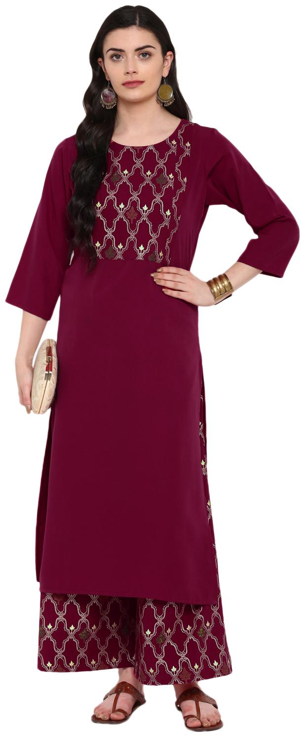 

ZIYAA Women Purple Floral Straight Kurta