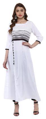 ZIYAA Women White Striped A Line Kurta