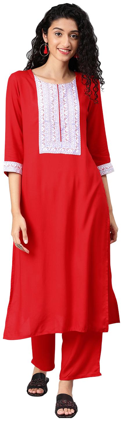

ZIYAA Women Red Solid Straight Kurta With Palazzo