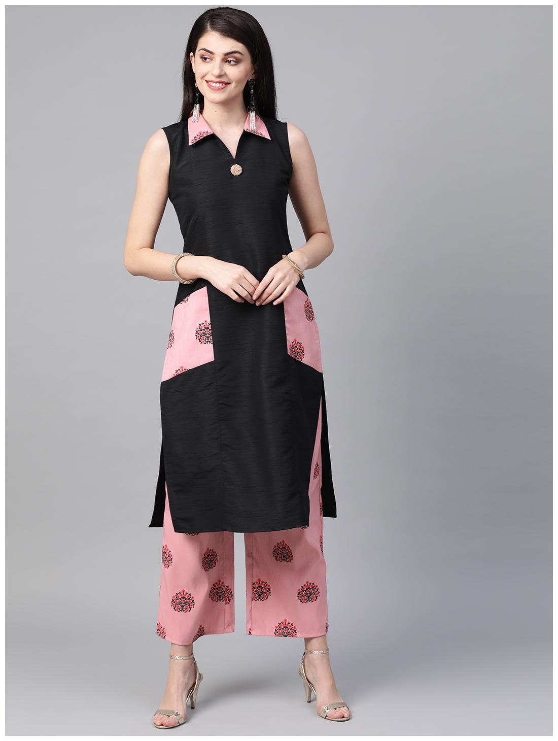 

ZIYAA Women Black Floral Straight Kurta With Palazzo
