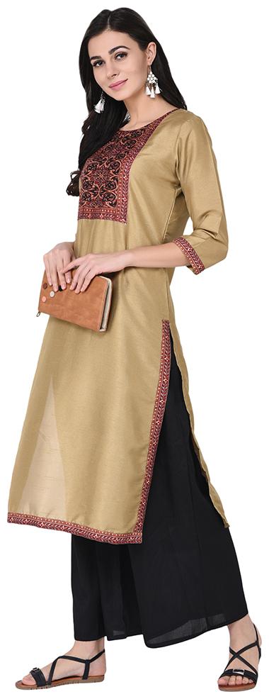 

ZIYAA Women Brown Floral Straight Kurta With Palazzo