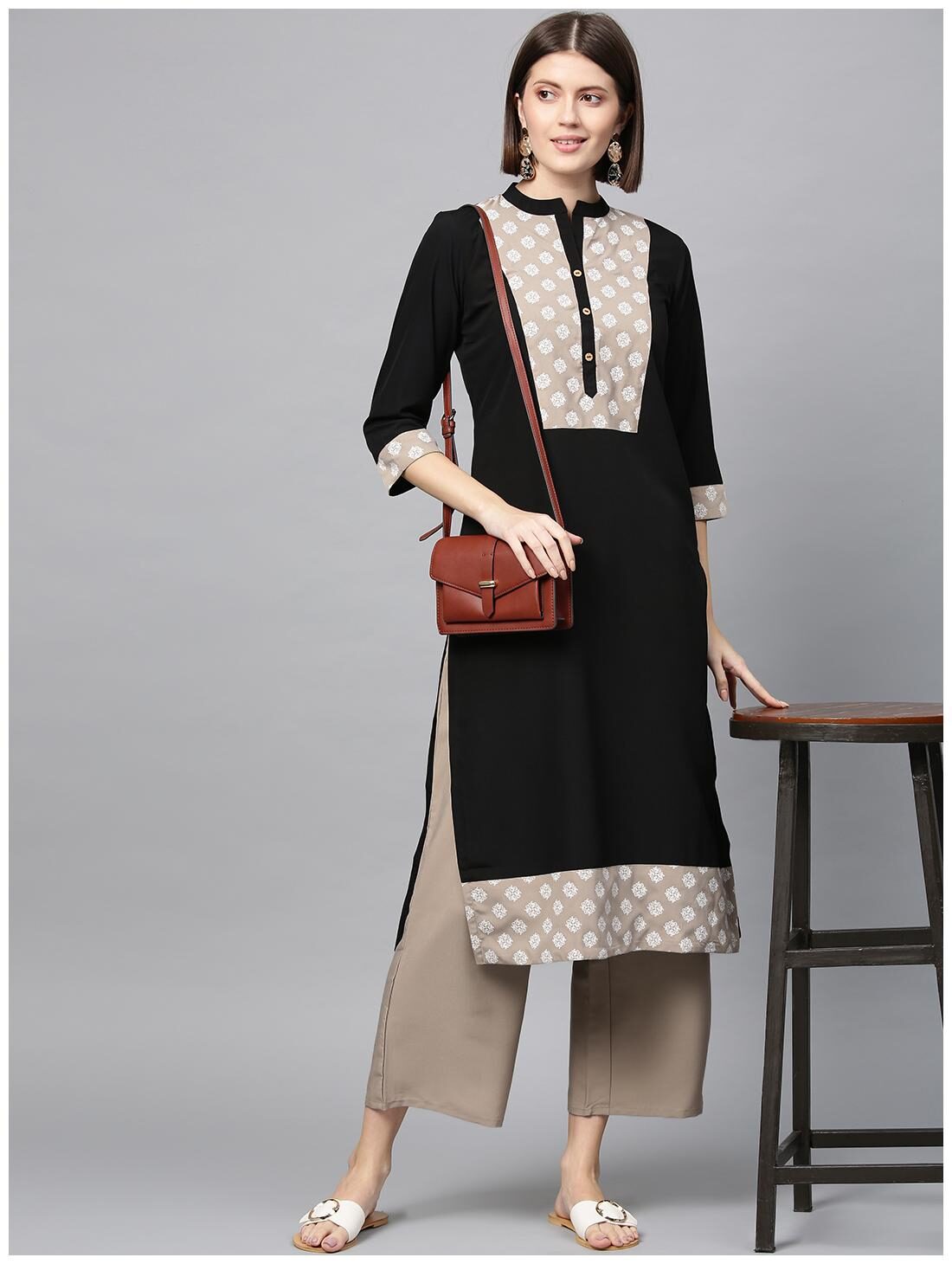 

ZIYAA Women Crepe Floral Black Kurta With Palazzo