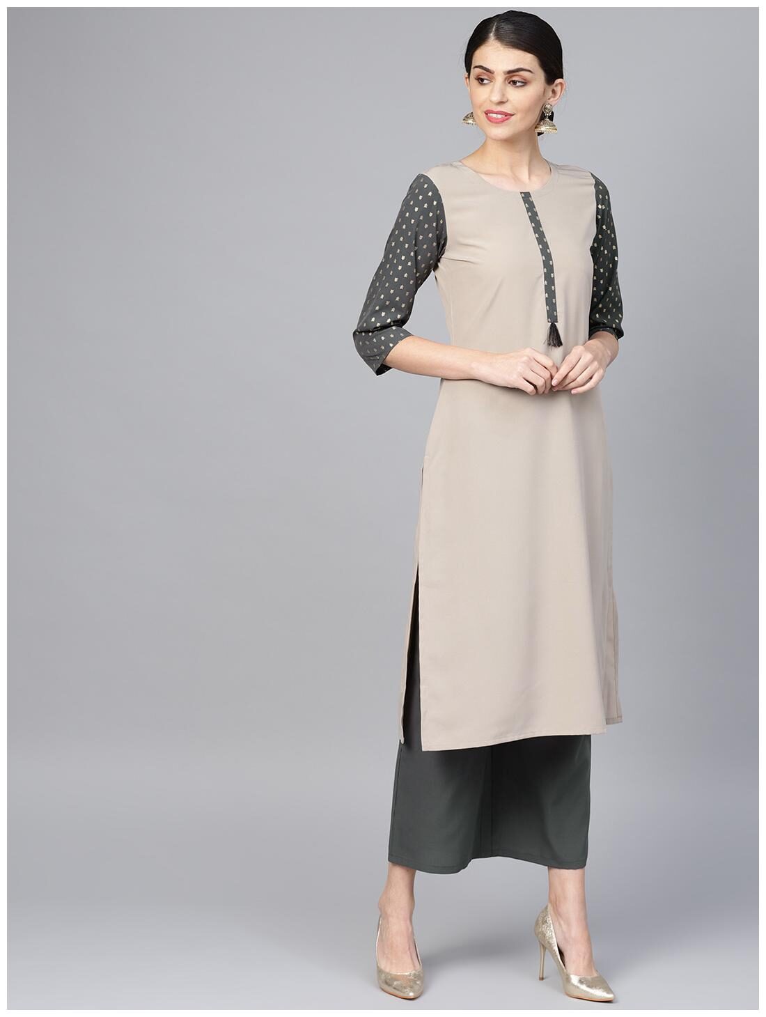 

ZIYAA Women Beige Solid Straight Kurta