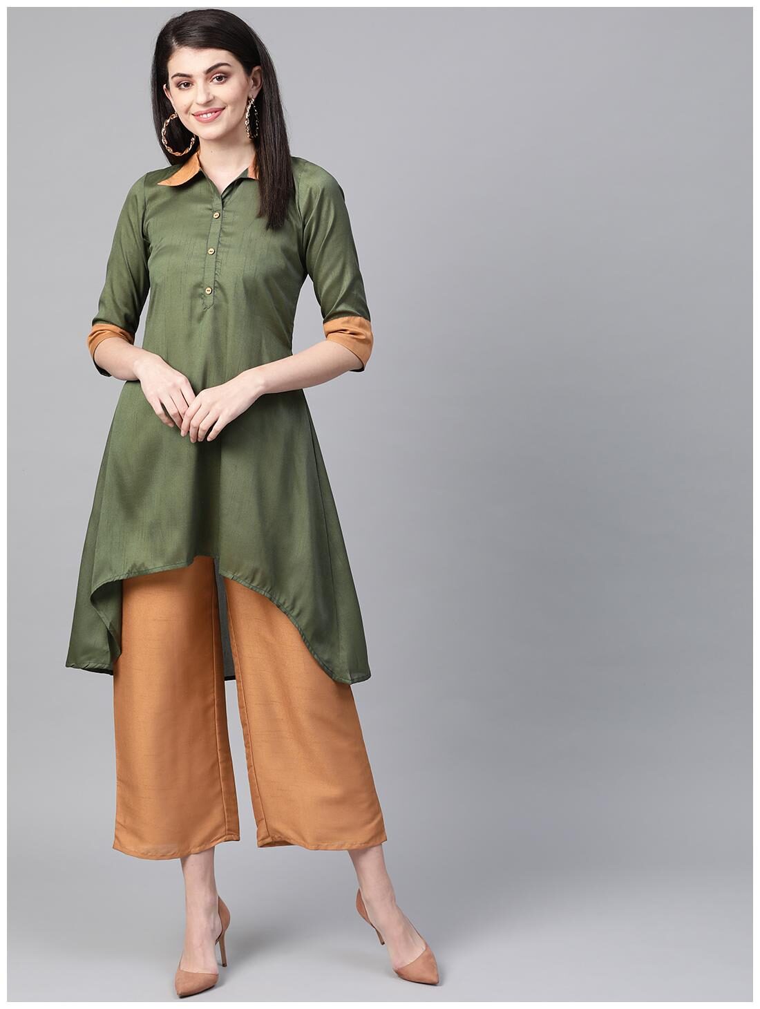 

ZIYAA Women Green Solid Flared Kurta With Palazzo