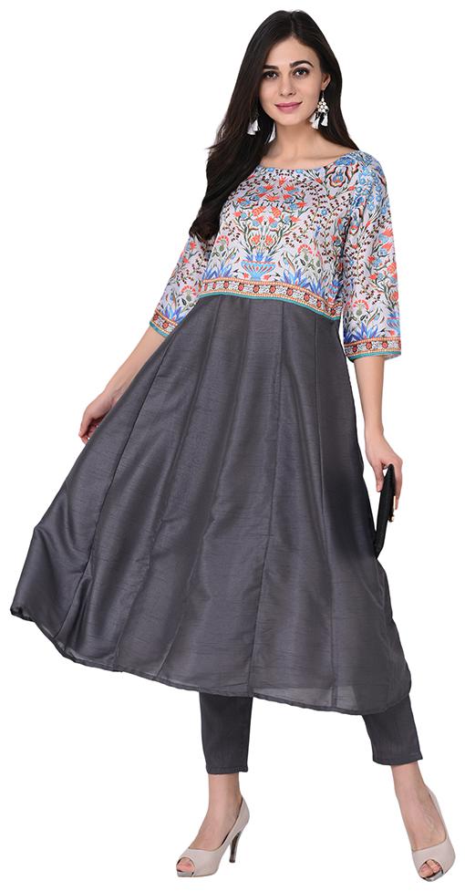 

Ziyaa women Grey color Straight Foil Kurta Pant Set