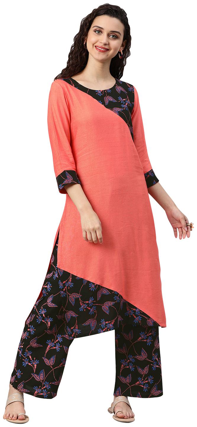 

ZIYAA Women Peach Floral Straight Kurta