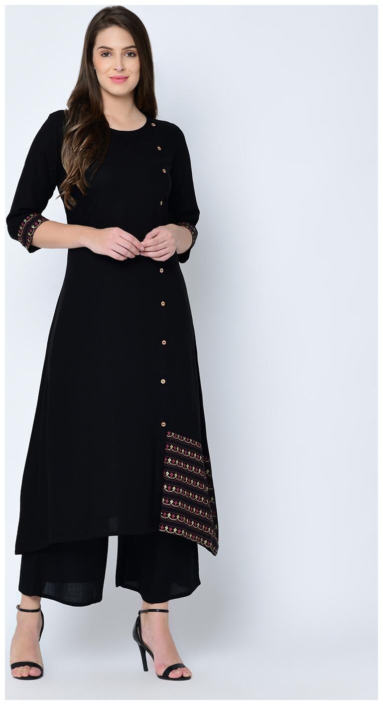 

ZIYAA Women Black Printed Straight Kurta
