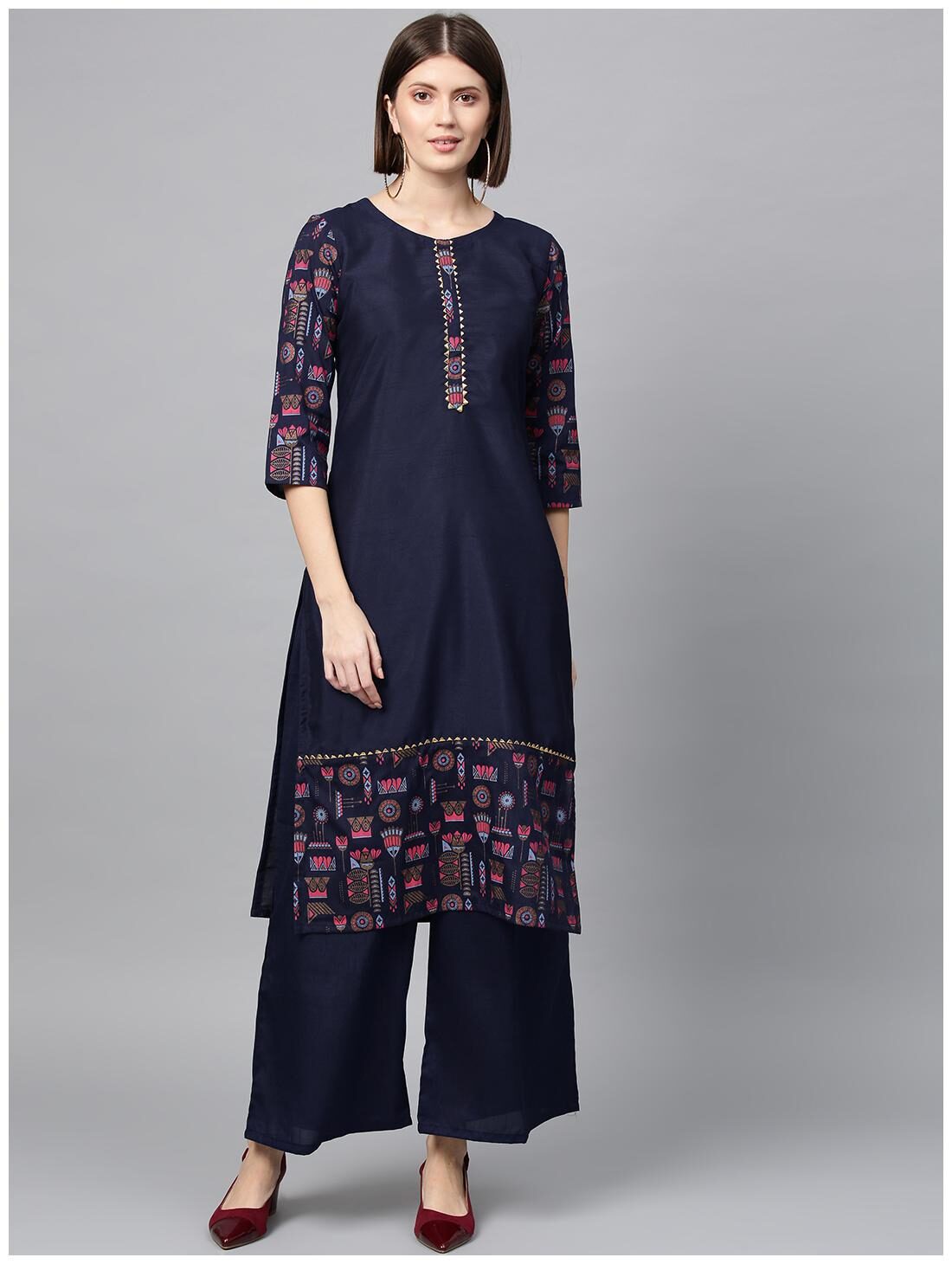 

ZIYAA Women Navy Blue Printed Straight Kurta
