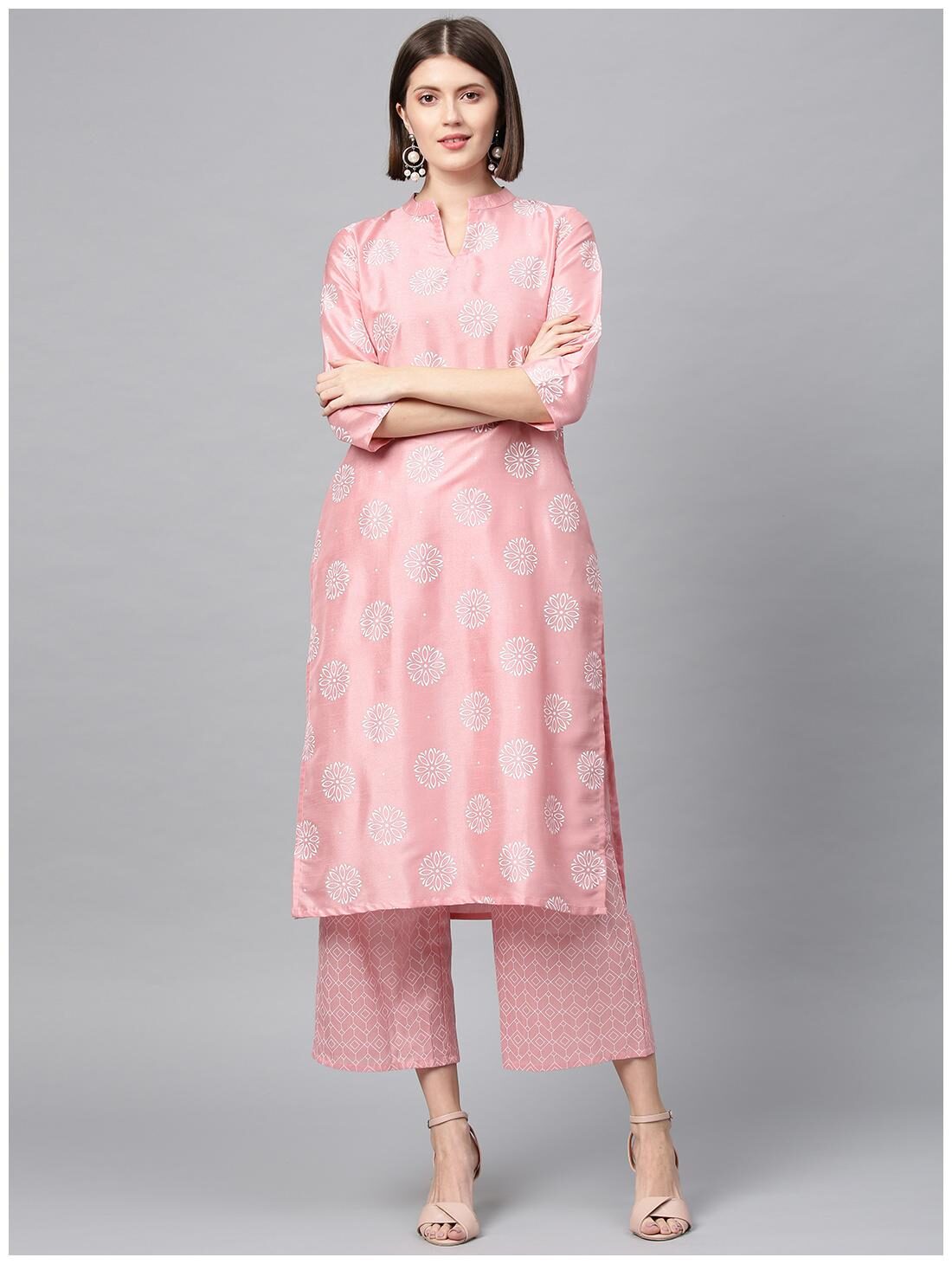 

ZIYAA Women Polyester Floral Pink Kurta With Palazzo