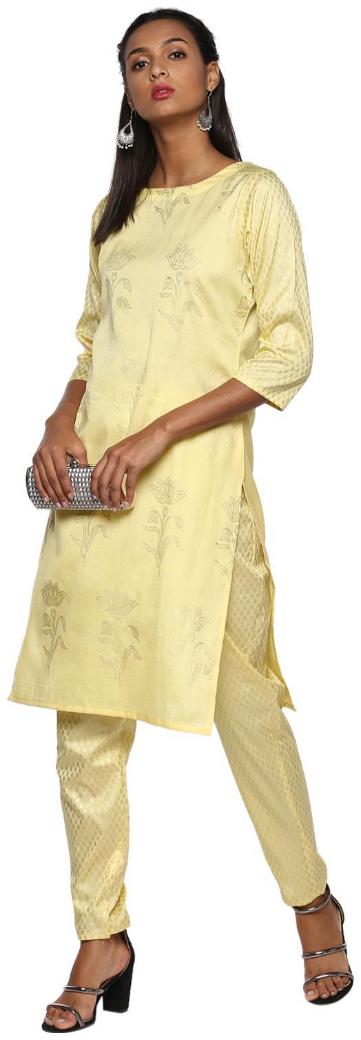 

ZIYAA Women Yellow Floral Straight Kurta