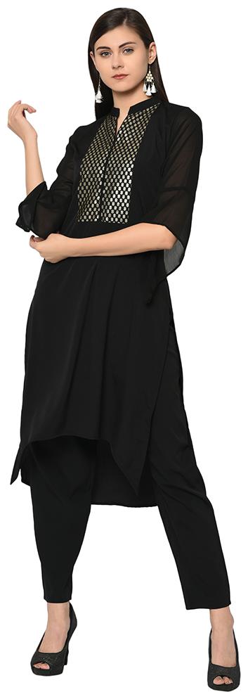 

ZIYAA Women Black Solid Straight Kurta With Pants