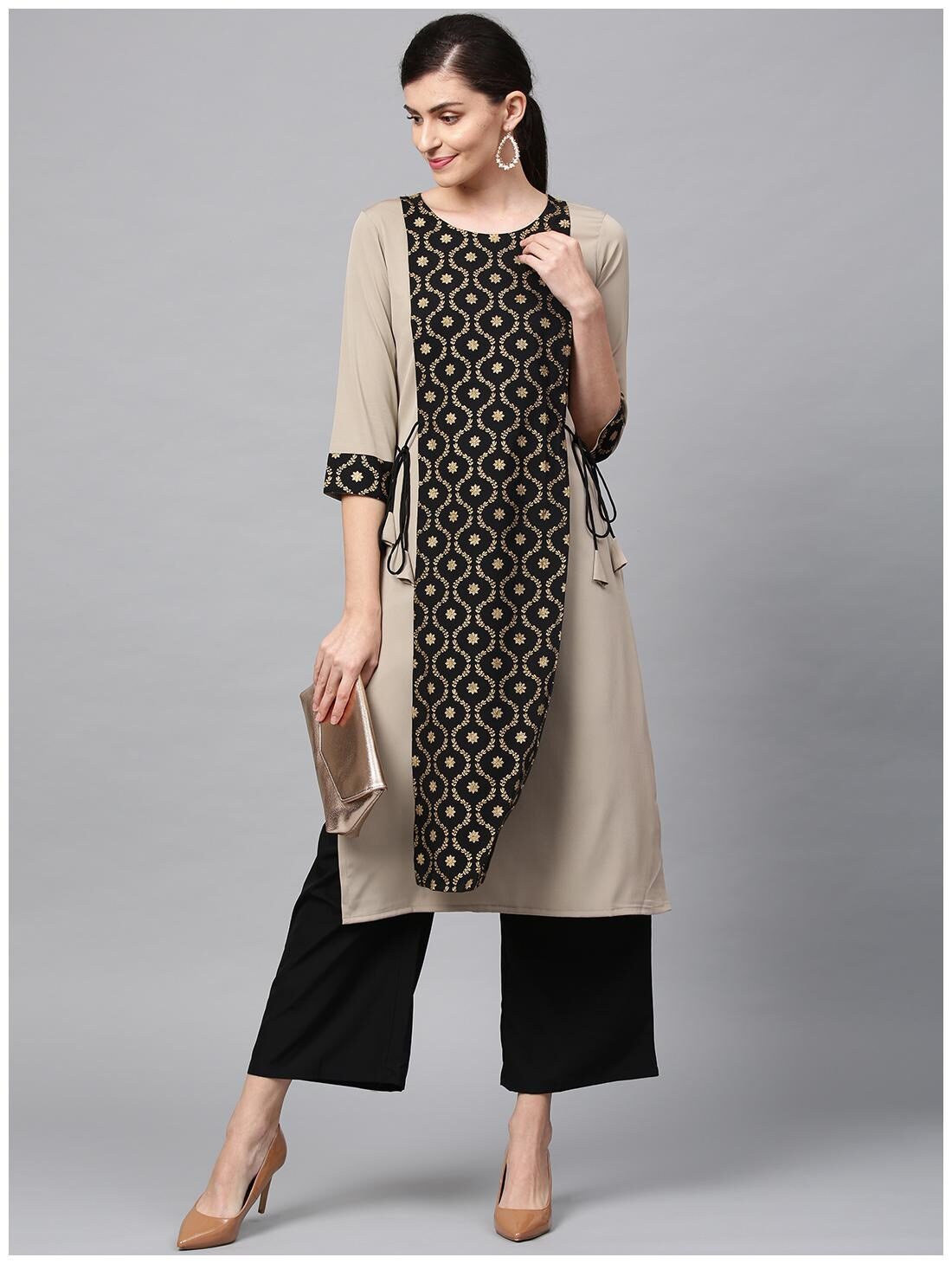 

ZIYAA Women Crepe Floral Beige Kurta With Palazzo