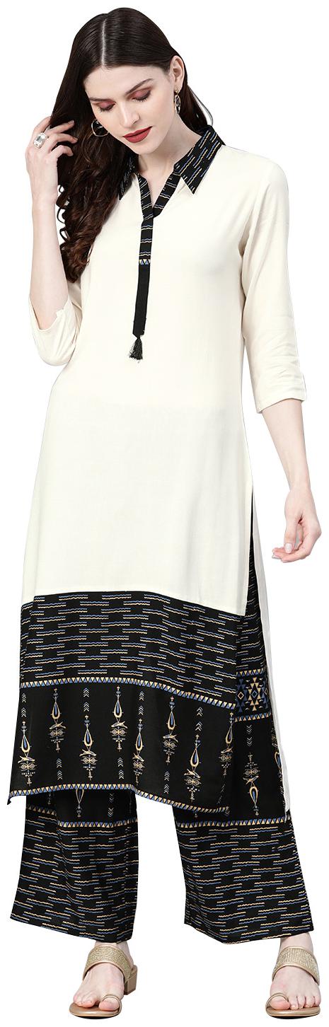 

ZIYAA Women Off White Printed Straight Kurta