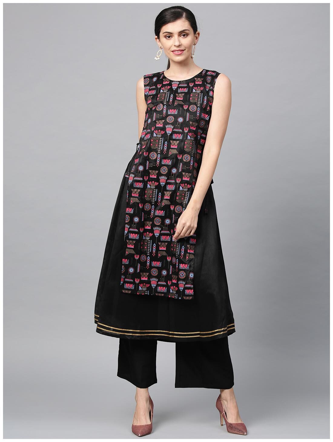 

ZIYAA Women Silk Ethnic Motifs Kurta Black