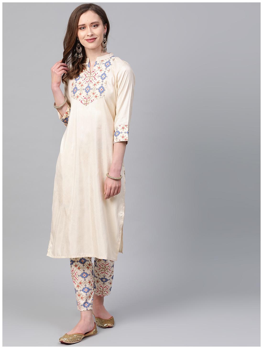 

ZIYAA Women Beige Printed Straight Kurta