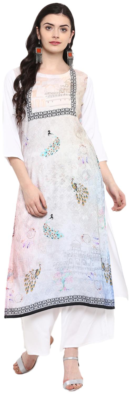 

Ziyaa women Cream Color Digital Print straight Rayon Kurta Palazzo Set