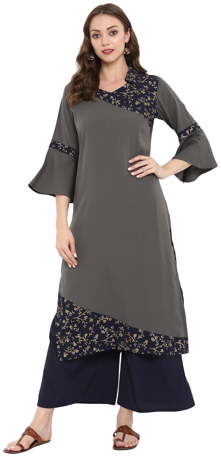 

ZIYAA Women Grey Floral Straight Kurta