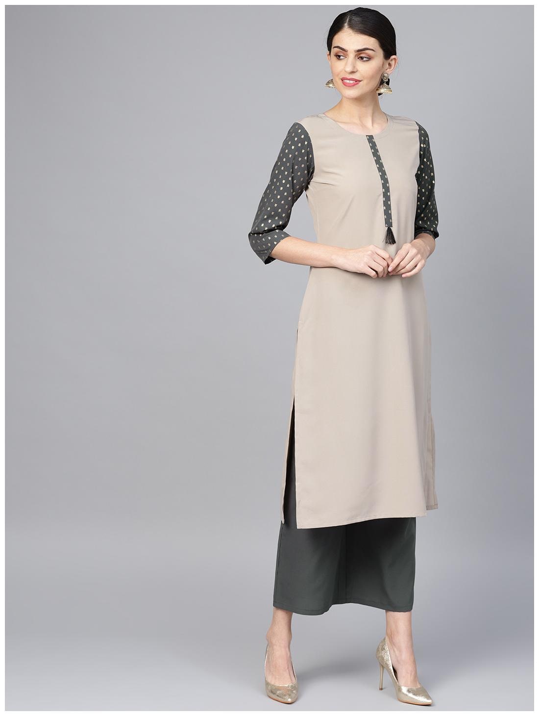 

ZIYAA Women Beige Solid Straight Kurta