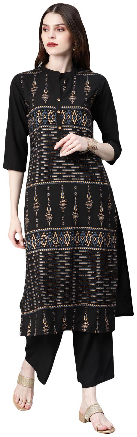 

ZIYAA Women Black Printed Straight Kurta