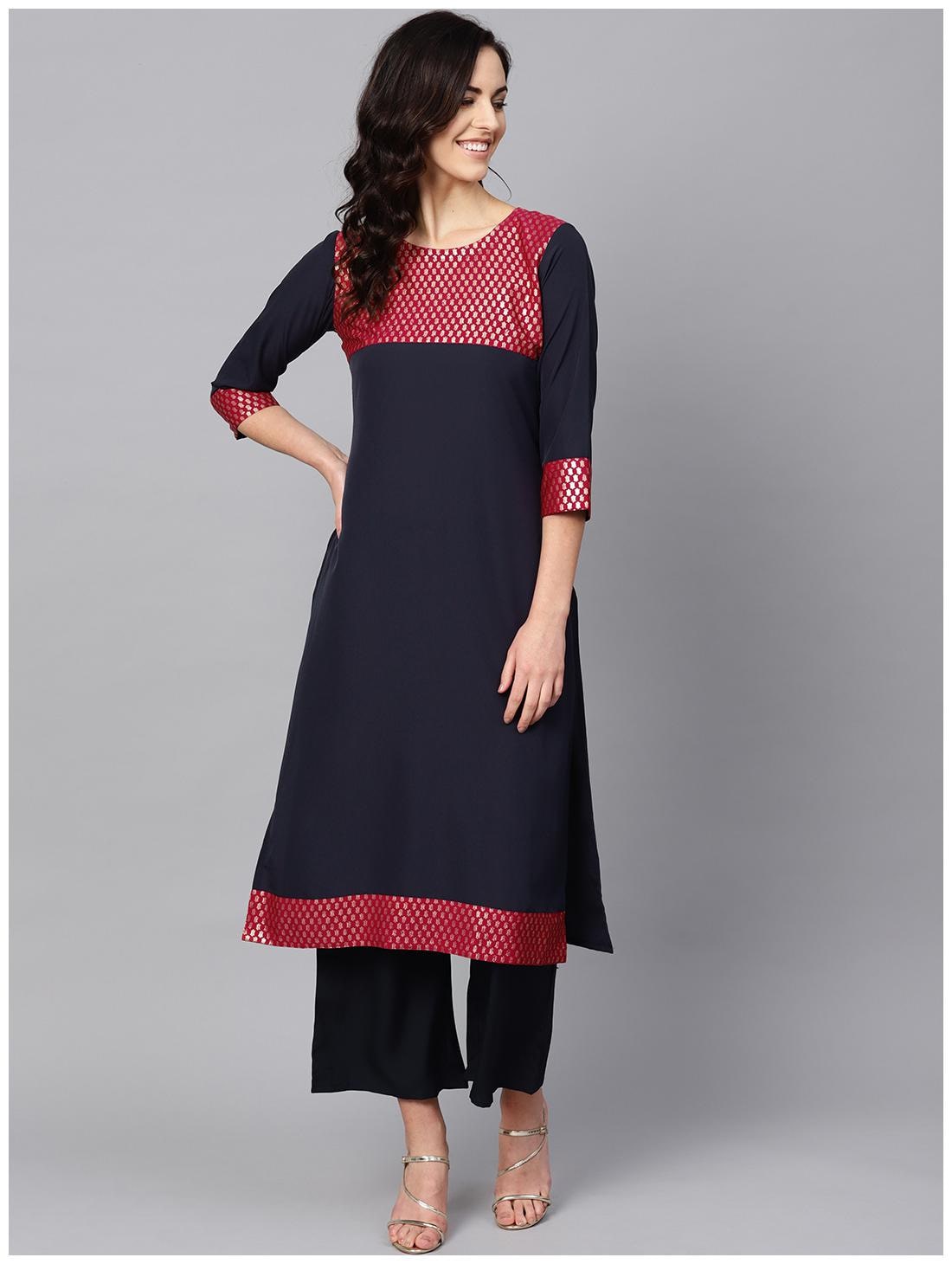 

ZIYAA Women Crepe Ethnic Motifs Blue Kurta With Palazzo