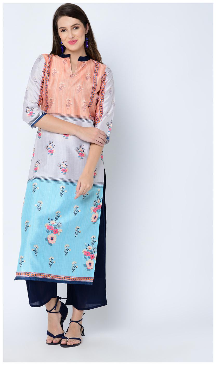 

ZIYAA Women Blue Printed Straight Kurta
