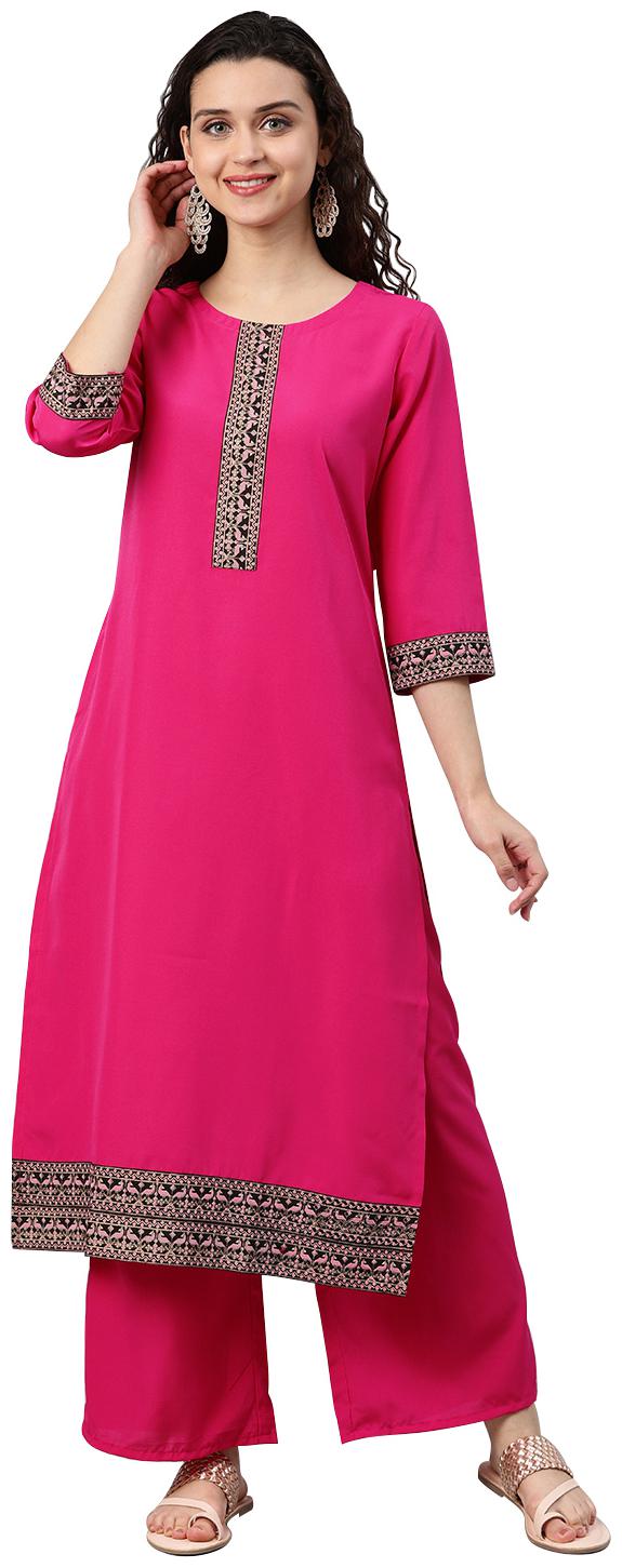 

ZIYAA Women Pink Solid Straight Kurta