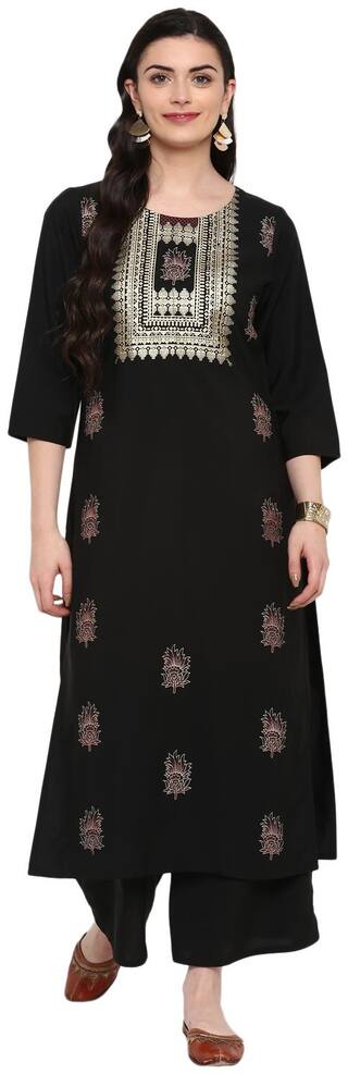 Ziyaa women Black Color Foil Print Straight crepe Kurta Palazzo set