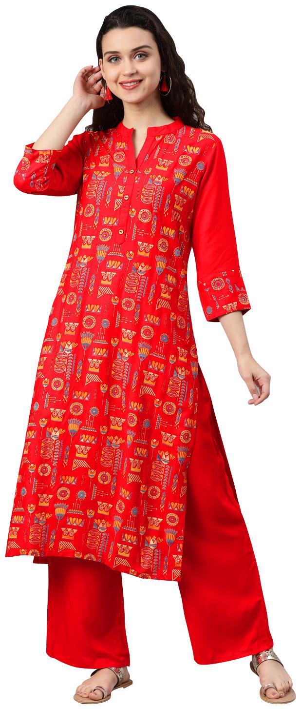

ZIYAA Women Red Printed Straight Kurta
