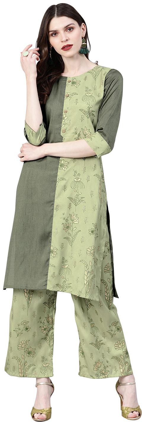 

ZIYAA Women Green Floral Straight Kurta
