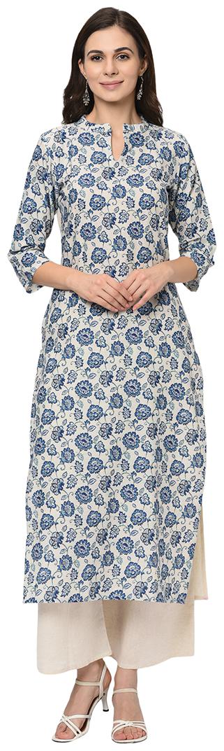 

ZIYAA Women Cotton Straight Kurta With Palazzo Beige color