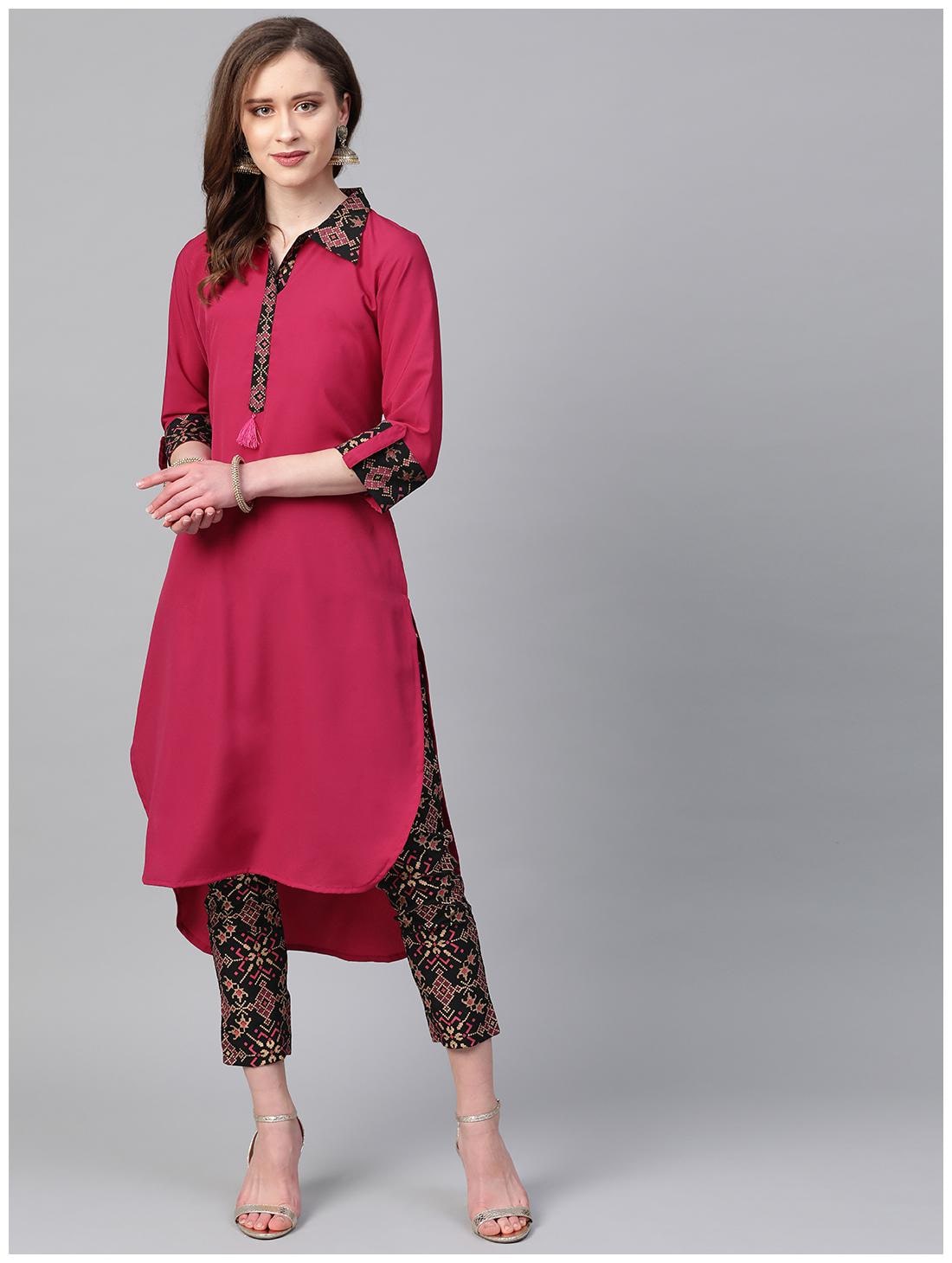

ZIYAA Women Pink Solid Straight Kurta With Pants