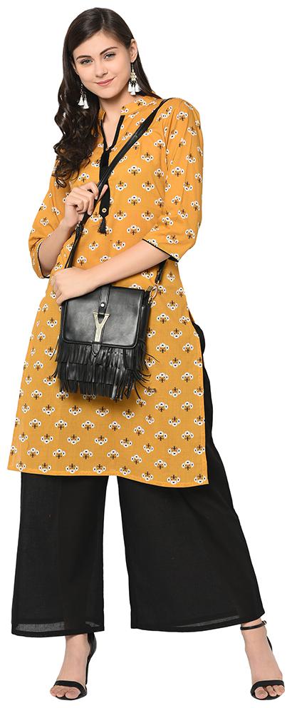 

Ziyaa Women Yellow Color Straight Digital Print Kurta Palazzo Set