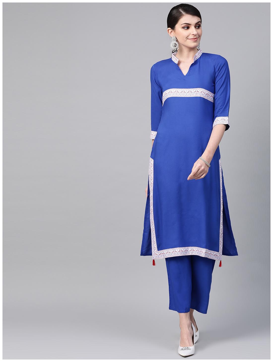 

ZIYAA Women Blue Solid Straight Kurta With Palazzo