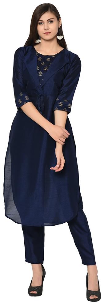 

ZIYAA Women Navy Blue Printed Straight Kurta With Pants