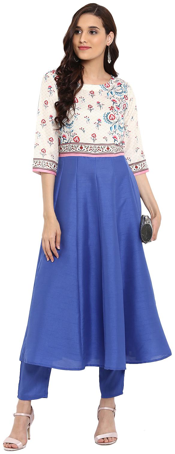 

Ziyaa women Blue color Flared Digital Print Kurta Pant Set