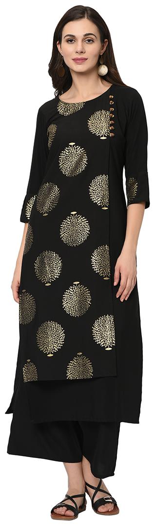 

ZIYAA Women Black Floral Straight Kurta