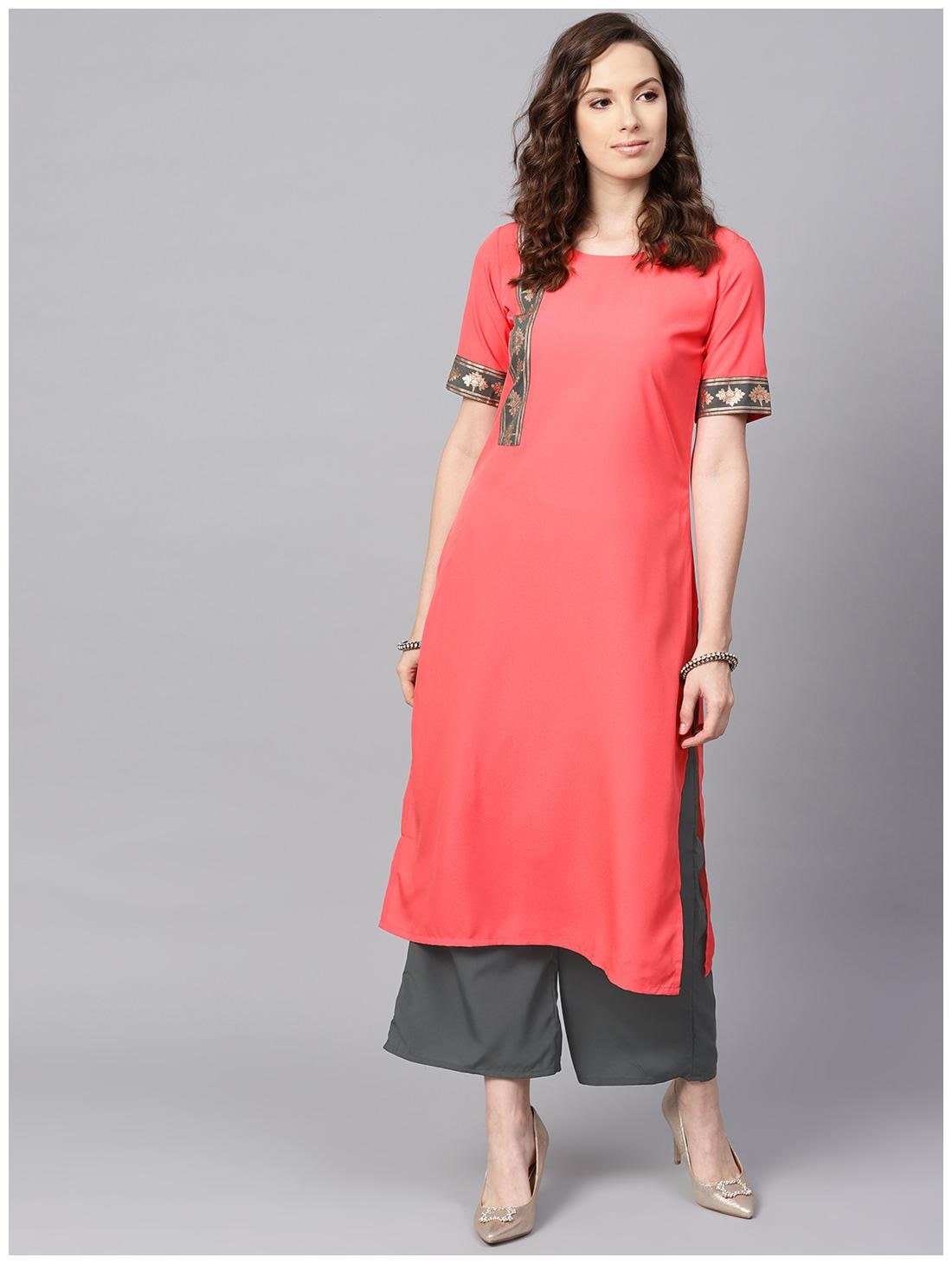 

ZIYAA Women Peach Solid Straight Kurta