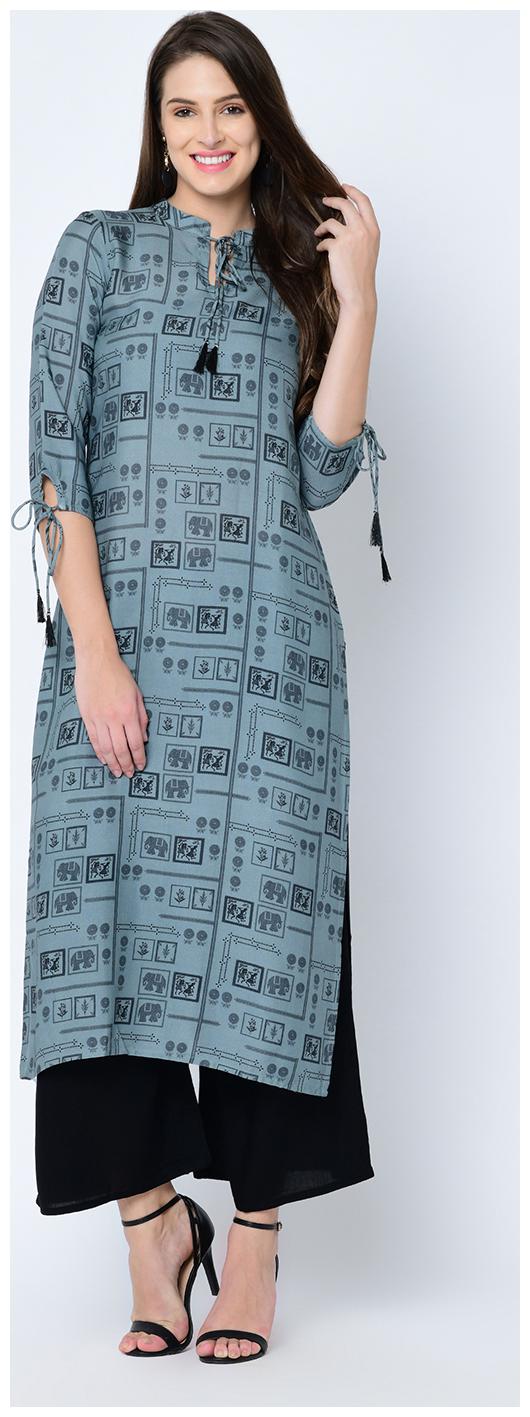

ZIYAA Women Grey Printed Straight Kurta