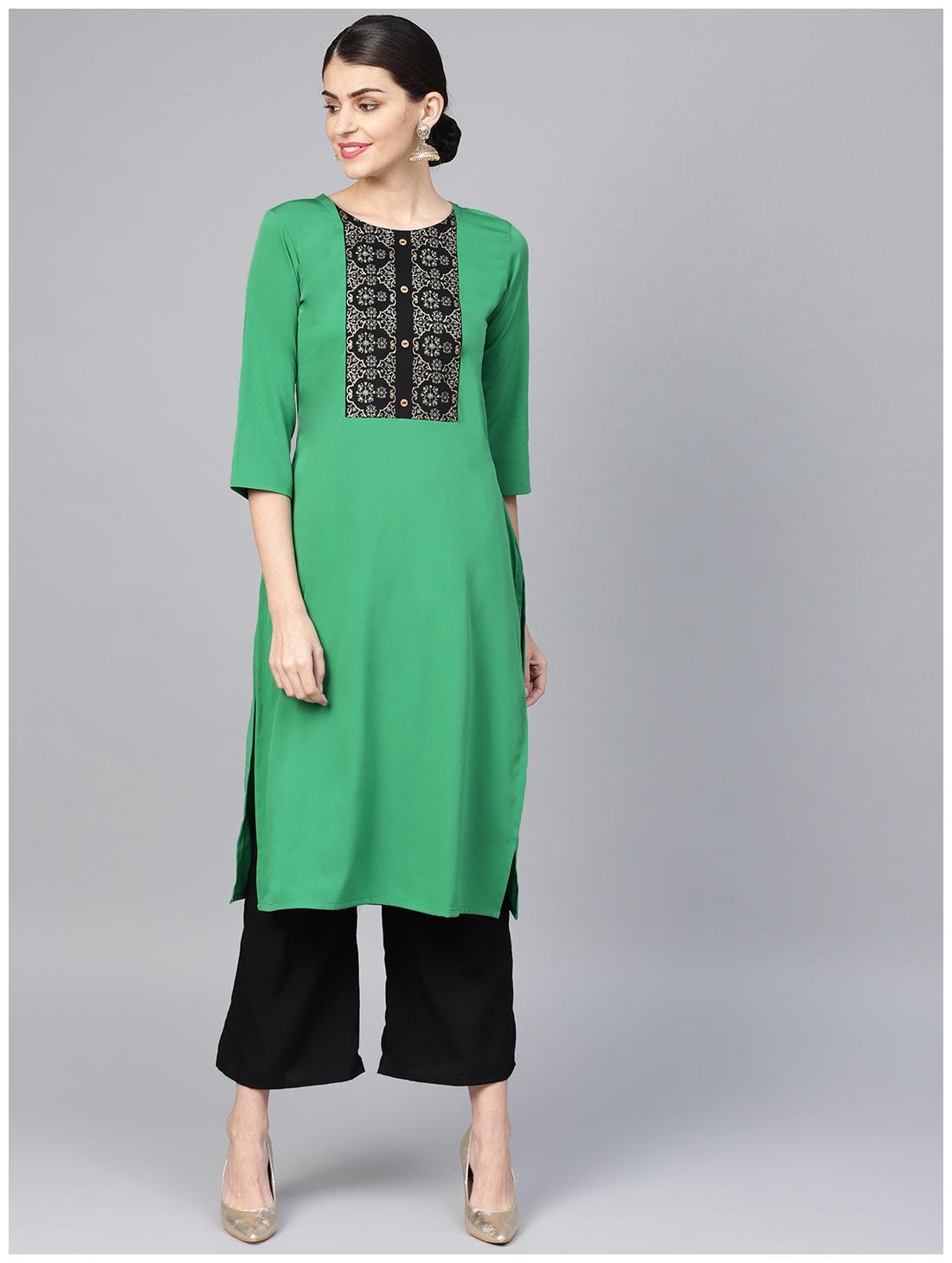 

ZIYAA Women Crepe Printed Green Kurta With Palazzo