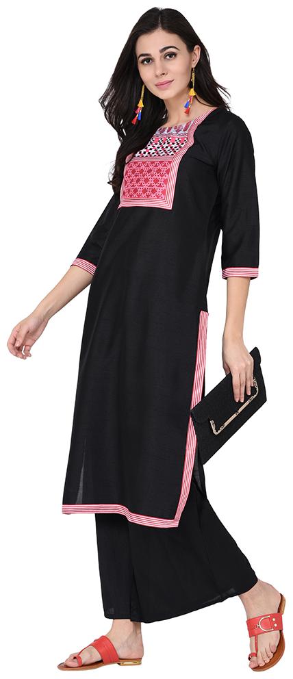

ZIYAA Women Black Floral Straight Kurta