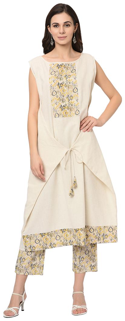 

ZIYAA Women Cotton Printed Cream Kurta