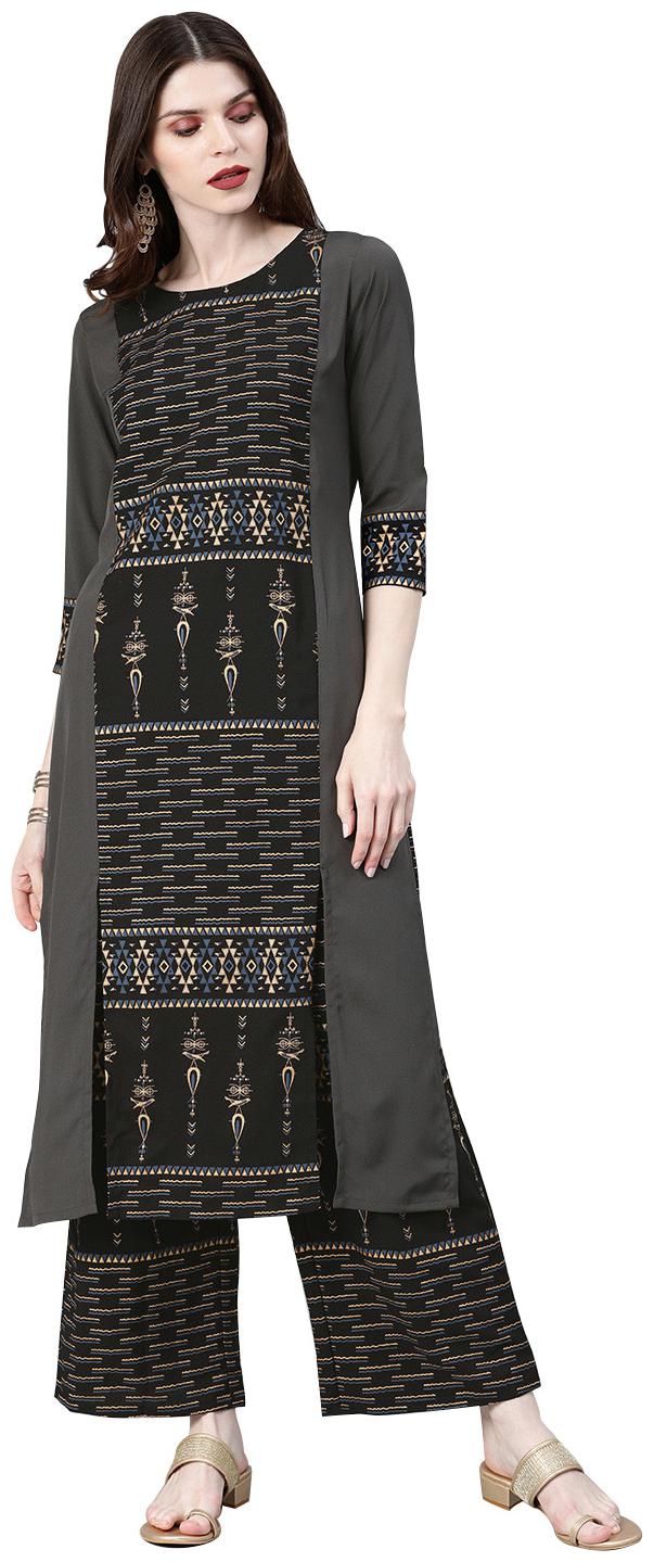 

ZIYAA Women Grey Printed Straight Kurta With Palazzo